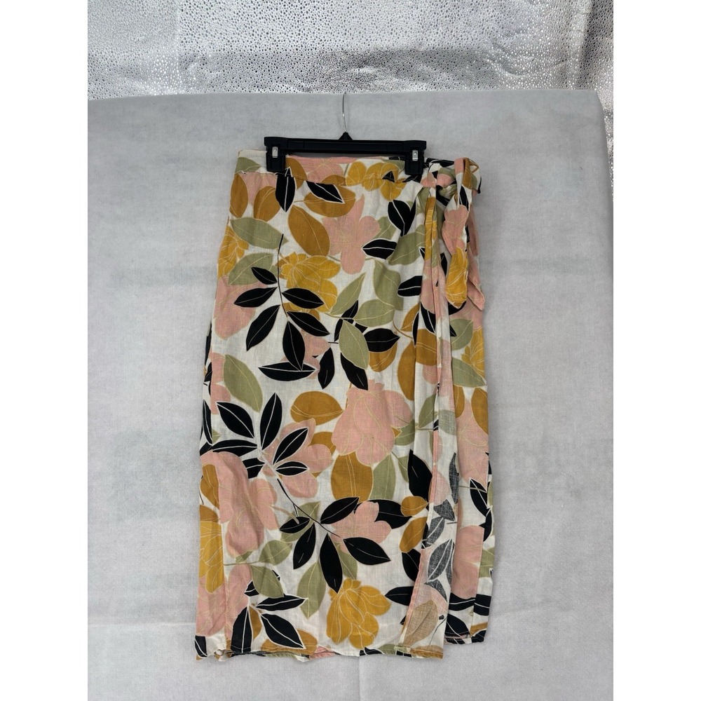 Rachel Zoe Womens M Floral Print Midi Skirt 💯 Linen Vacation Tropical Cruise